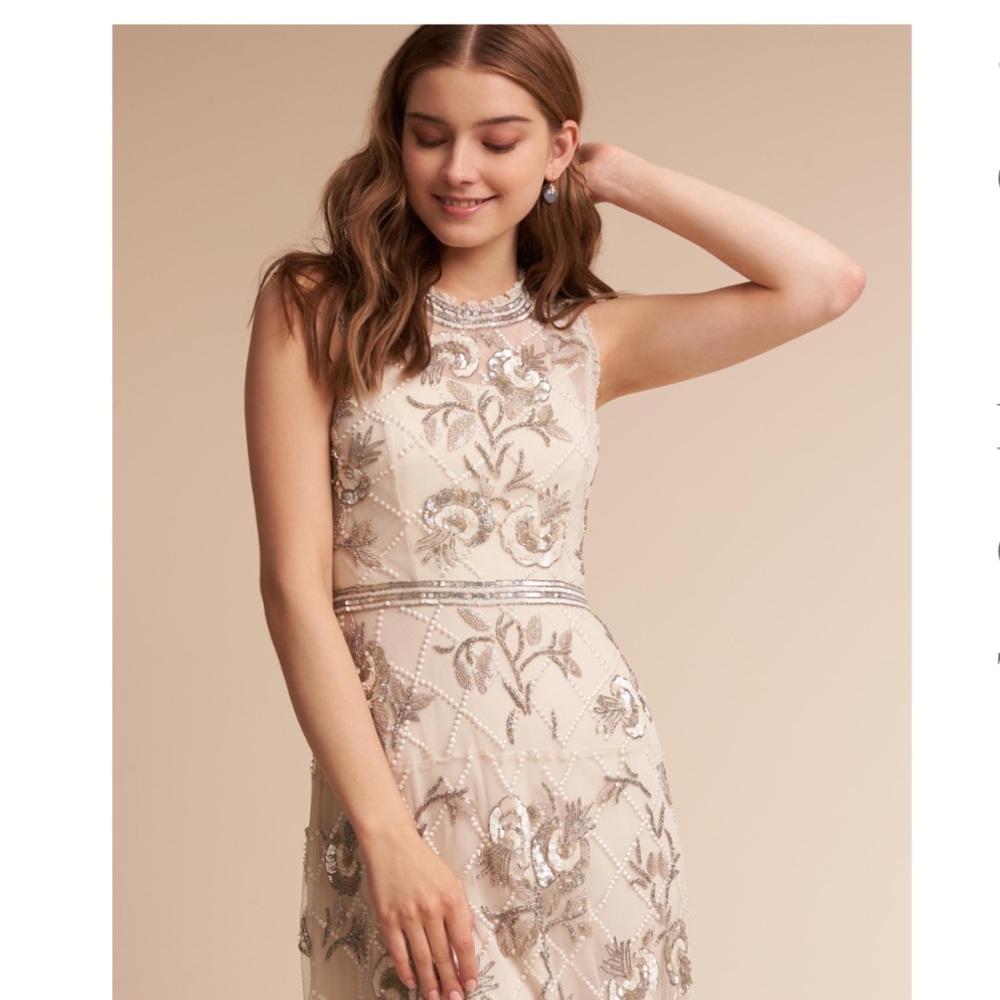BHLDN Cream Tan Sheath Dress Halter Sleeveless bride engagement party